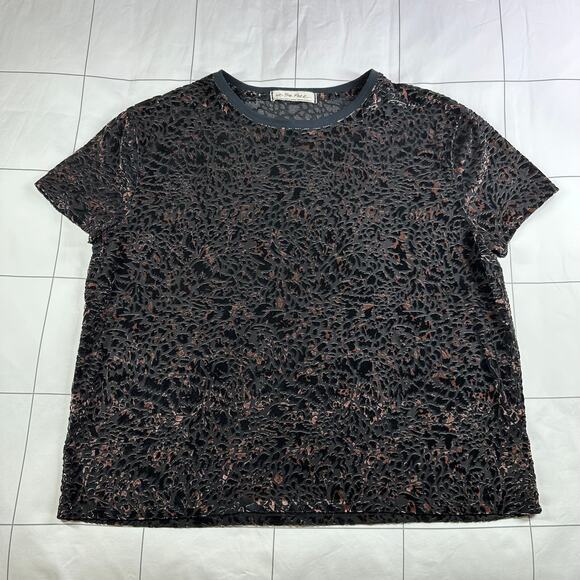 We the Free Top Womens XS Black Teddy Cheetah Burnout Velvet Edgy Contemporary - Picture 3 of 11